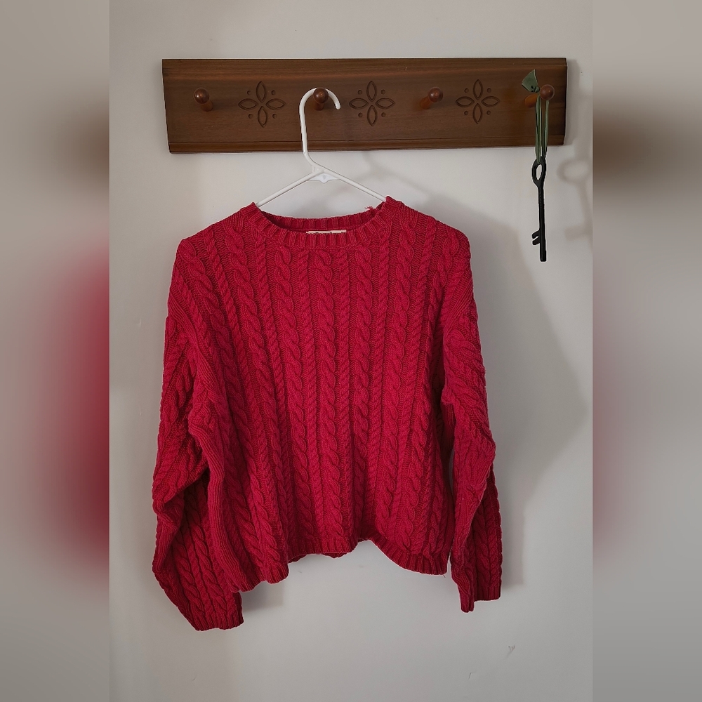 Eddie Bauer Women's Vibrant Red Cable Knit Sweater